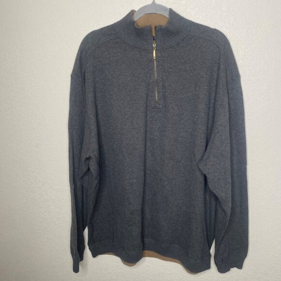 Caribbean Joe Quarter-Zip Sweater Mens XXL Gray 100% Cotton Preppy Pullover Goin - Picture 1 of 8